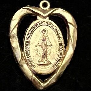Gold Heart Virgin Mary Pendant Necklace